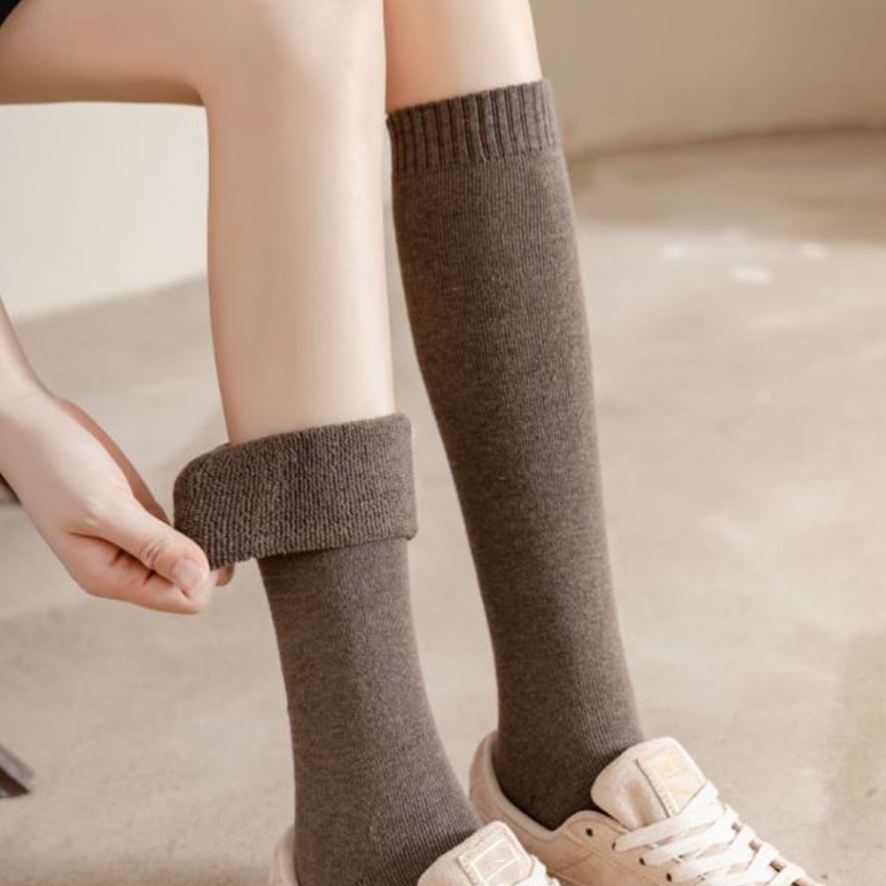 Tất ống cao dày dặn thoáng khí màu sắc đơn giản phong cách đường phố Hàn Quốc dành cho nữ