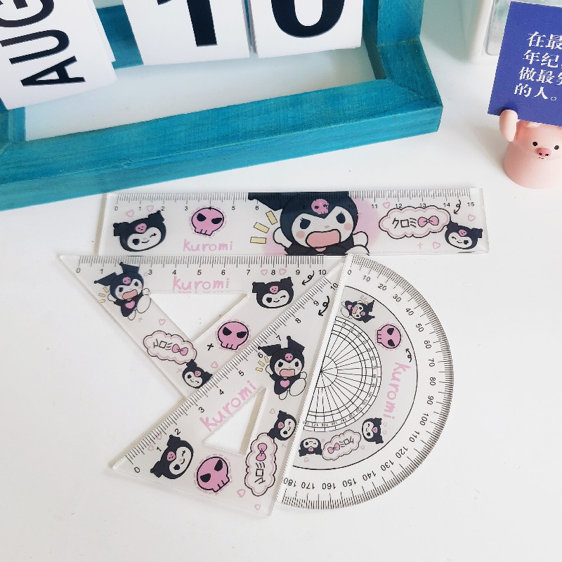 SANRIO Bộ Thước Đo Góc Tam Giác 15cm Bằng Acrylic Tiện Dụng Cho Học Sinh