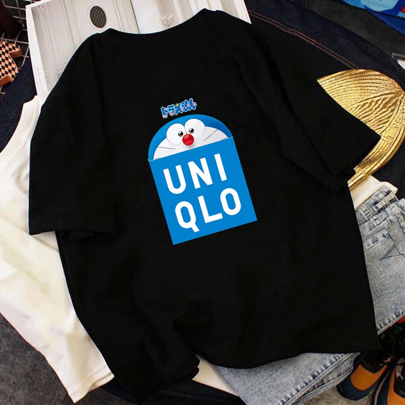 Áo Thun Cotton Uniqlo Tay Ngắn In Hình Doraemon Cá Tính Cho Nam Nữ