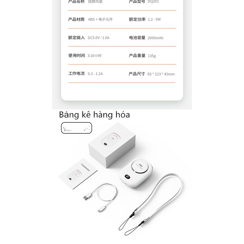 Quạt mini, quạt USB, đeo cổ cầm tay thích hợp dùng ngoài trời. Hiển thị dung lượng PIN | BigBuy360 - bigbuy360.vn