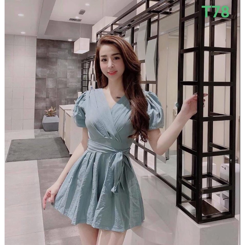 Đầm Váy Xòe Xếp Ly Cổ V Tay Phồng 3 Màu Sắc (Xanh, Hồng, Trắng) Qúy Cô Thanh Lịch Dự Tiệc | BigBuy360 - bigbuy360.vn