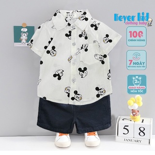 SET Bộ Sơ Mi  Bé Trai (10 - 22KG), Áo Chất Liệu Thô Mềm Họa Tiết Mickey, Quần Đũi Chuẩn Form Thoáng Mát KEYER KID SM001