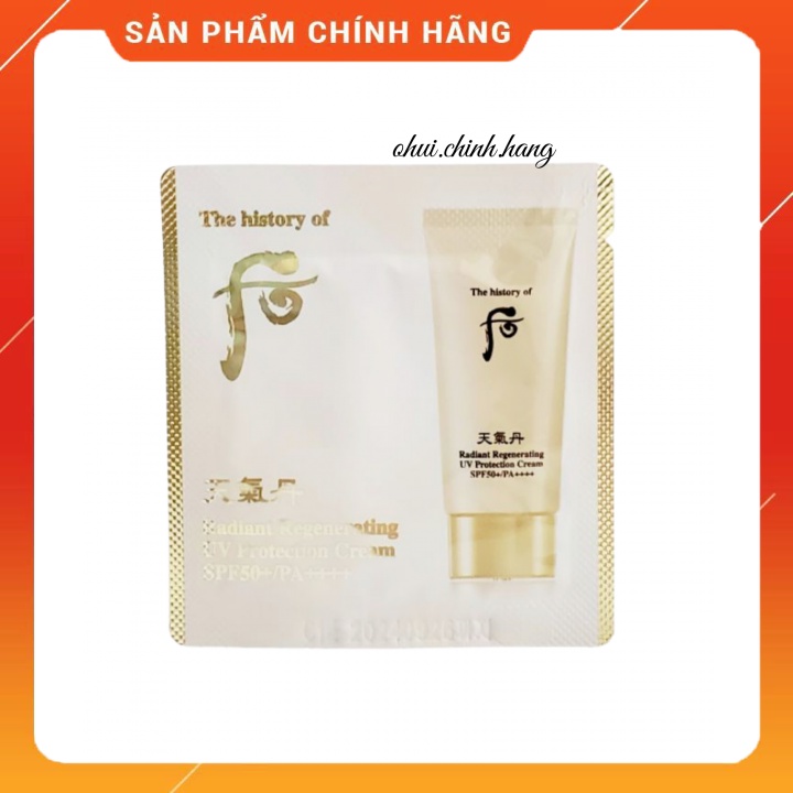 Gói kem chống nắng Whoo tái sinh Radiant Regenerating Uv Protection Cream SPF50+/PA++++ 1ml