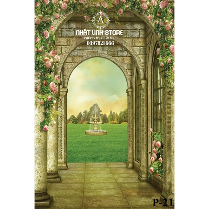 Phông Nền Chụp Ảnh Livestream 3D 5D Cổng Vòng Biển Xanh Tươi Mới Không Lóa Sáng