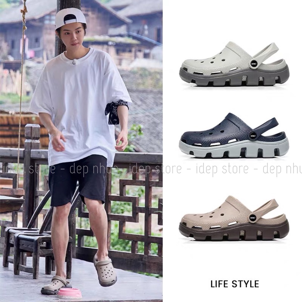 Dép Cross Nâu unisex tặng 6 sticker- Giày sục siêu nhẹ đi mưa (Form nhỏ) Maipy S013