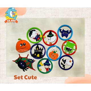 Tô màu gỗ HALLOWEEN (3 mẫu) dễ thương kèm dây treo + màu cọ