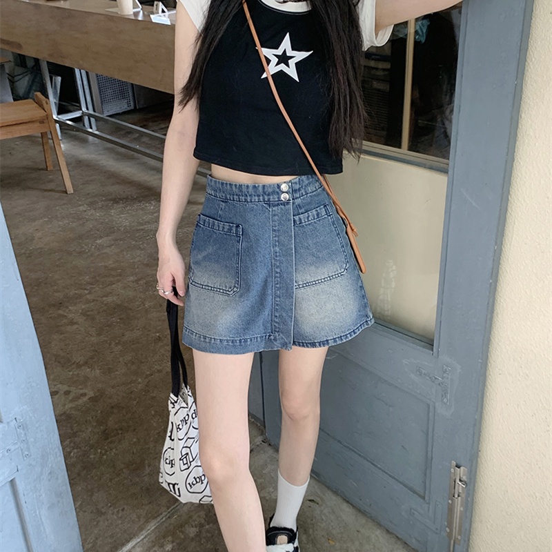 Quần Short Denim Giả Váy Chữ a Lưng Cao Thời Trang Mùa Hè Cho Nữ