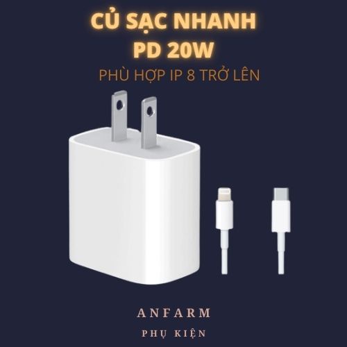 Combo Sạc Nhanh 20W Cho IP 12/ 12 Pro Max/ IP 11/ 11 Pro Max/ X/ XS Max/ 8/ 8 Plus