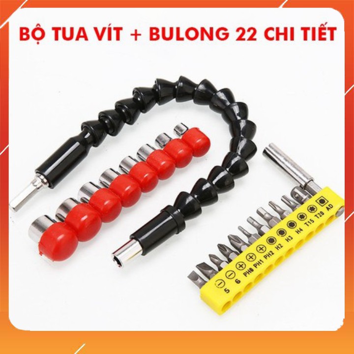 Bộ phụ kiện máy khoan 22 chi tiết -siết bulong-đầu vít-dây nối dài chuyển hướng