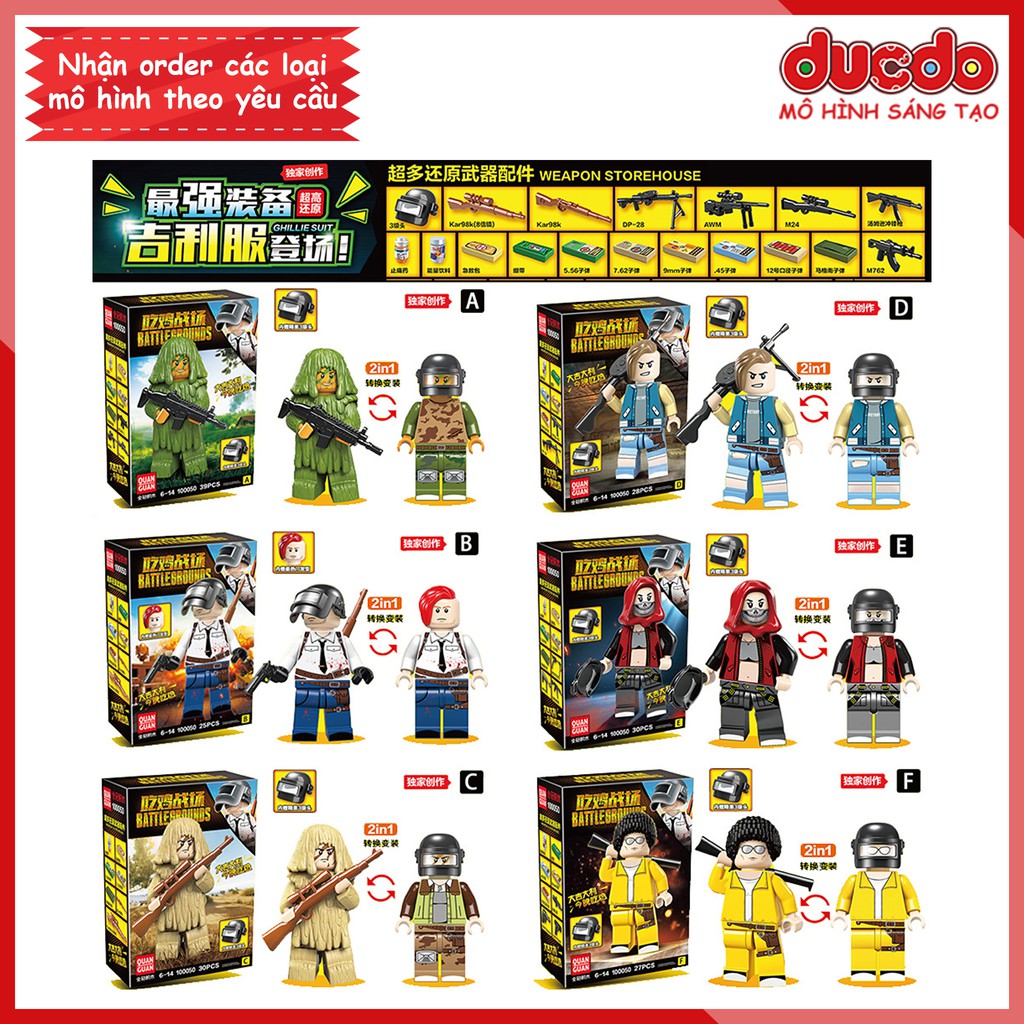 Combo 6 Nhân Vật PUBG Sâu Róm ngụy trang Đồ chơi Lắp ghép Mini Minifigures Army lính QuanGuan 100050 Mô hình