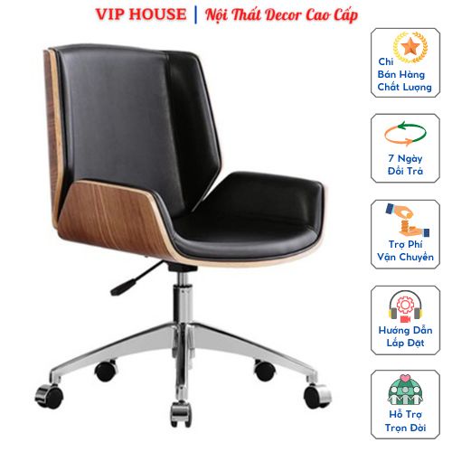 Ghế Văn Phòng Bằng Gỗ Da PU Cao Cấp Đẹp Độc Đáo, Ghế Xoay Nâng Hạ Chiều Cao Có Bánh Xe Thông Minh GHP008
