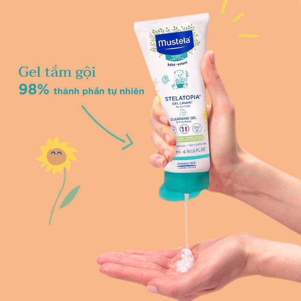 Gel Tắm Gội Da Chàm Thể Tạng Mustela Stelatopia Cleansing Gel 200ml