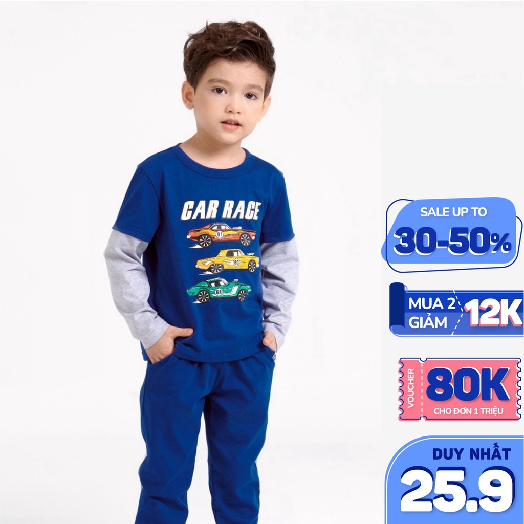 Đồ bộ bé trai BIGFOX - MISS MEOW size đại, set bộ dài tay cho bé in hình đẹp 10 - 26kg mã 01
