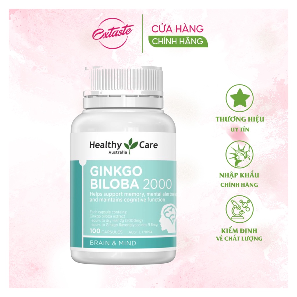 Viên uống bổ não Ginkgo Biloba Health Care Extaste cải thiện suy giảm trí nhớ, rối loạn tiền đình
