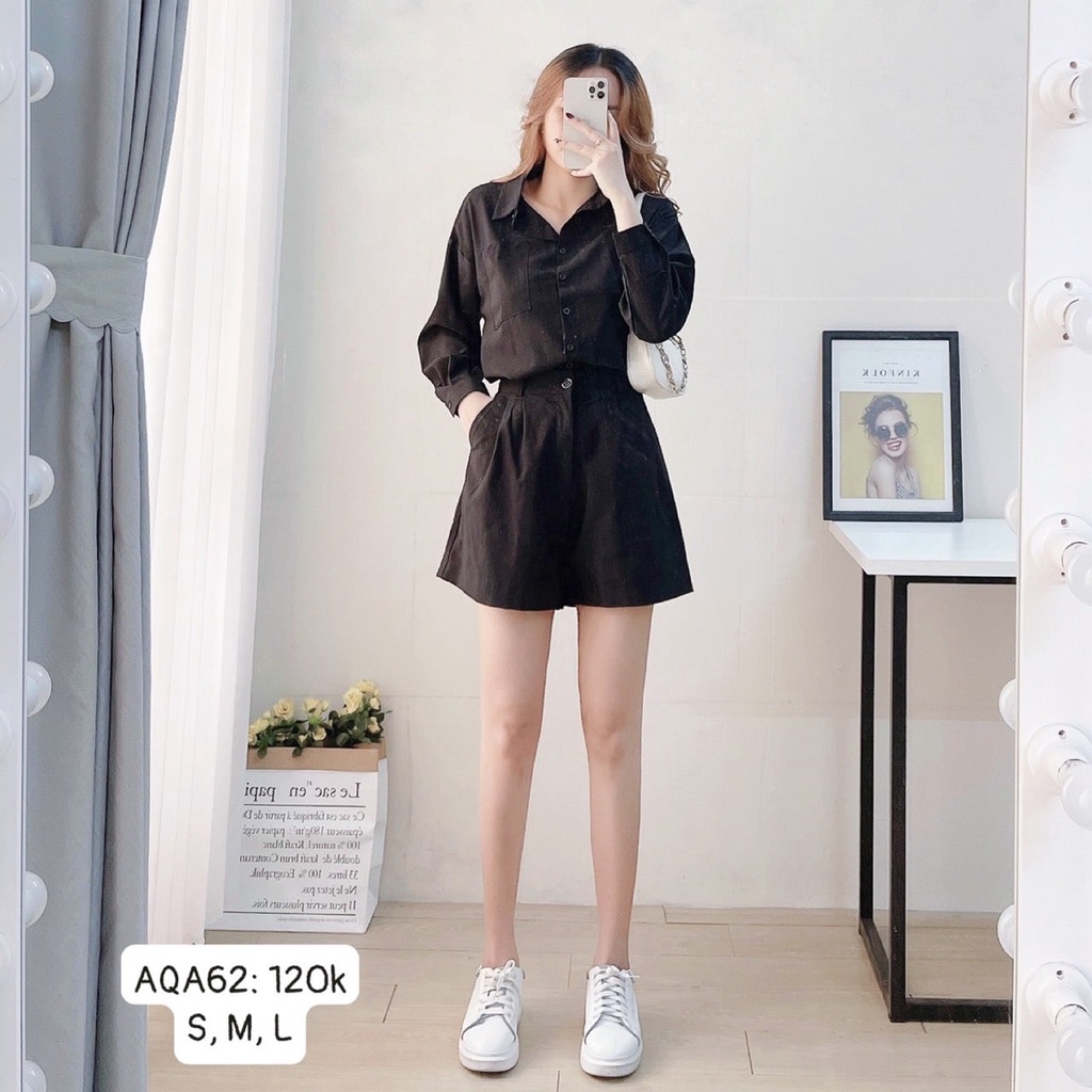 Quần short nữ quần đùi nữ xếp ly lưng cao ống rộng  2 túi đẹp cạp cao ulzzang CHIBEST  AQA62