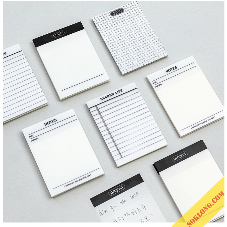 Giấy ghi chú trong suốt sẵn layout NO22 tập 50 tờ note kế hoạch, ghi nhớ mini chống nước có thể viết đè
