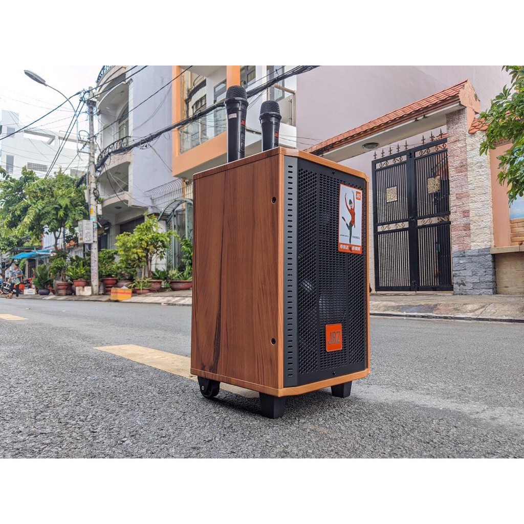 Loa kéo di động karaoke JBZ J7, Có bánh xe và tay kéo, Bass 25CM - Kèm theo 2 mic không dây cầm tay