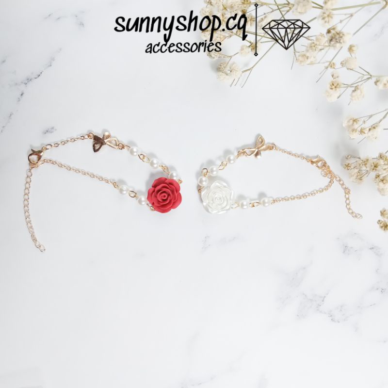 Vòng Tay Hoa Hồng Đính Ngọc Trai Nhân Tạo Sunny Sang Chảnh Cho Nữ-VT08