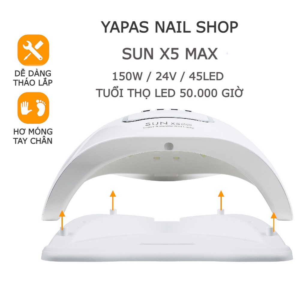 Máy hơ gel nail Sun X5 Max 150W UVLED 45 bóng , máy hong khô sơn gel  móng tay cảm biến auto mẫu mới thay thế Sun 5