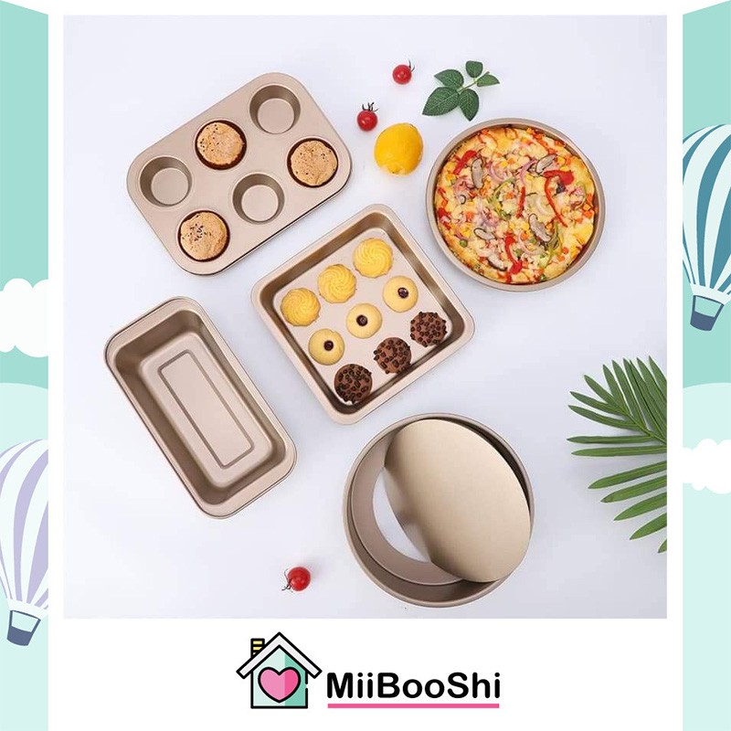 Khuân làm bánh nướng bánh set 5 khuân nướng bánh chất liệu thép carbon cao cấp chịu nhiệt chống dính nhiều kích thước