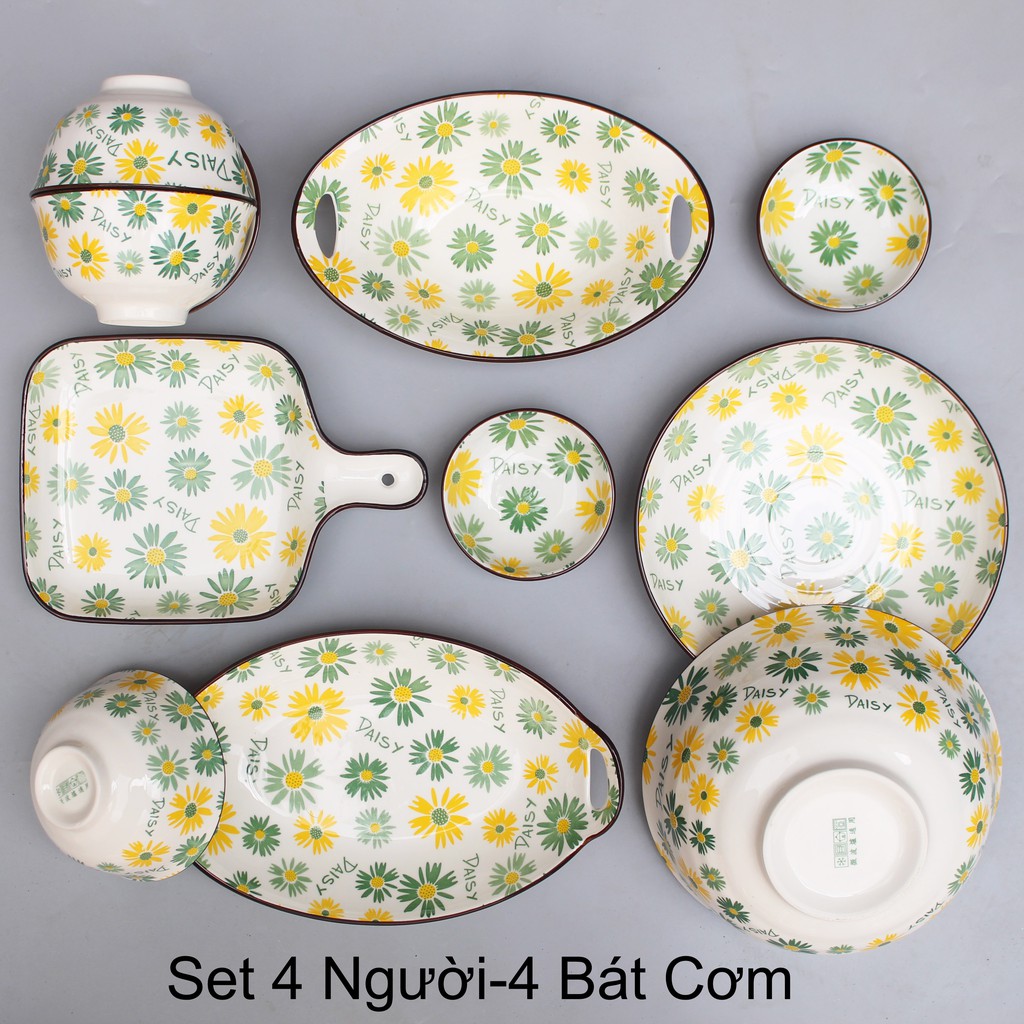 Set Bát Đĩa HOA CÚCBát đĩa ăn cơm ăn mì, decor bàn ăn dễ thương