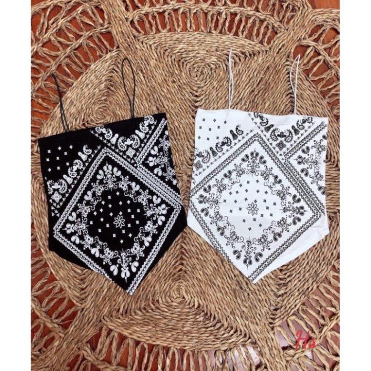 Km  Áo hai dây khăn yếm 2 màu Đen, Trắng mix áo ống summer 2021, chất bozip cotton > sỉ ib