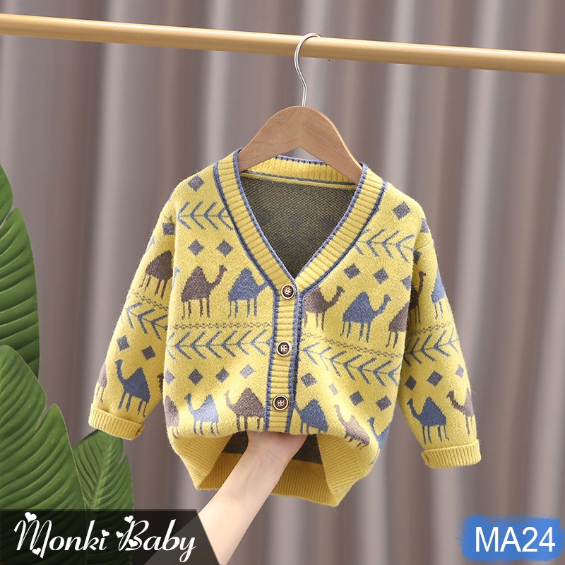 Áo len cardigan vintage bé trai, chất len sợi đanh mềm mịn đẹp, không bai xù, phong cách Hàn Quốc xinh xắn | MA24