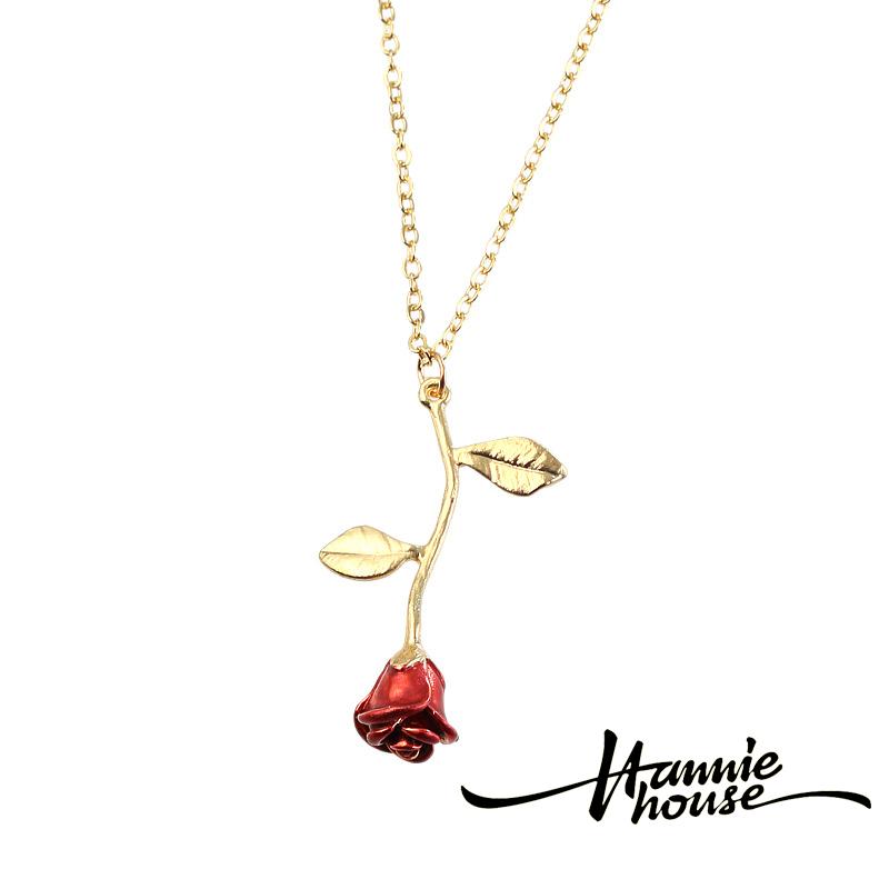 Dây chuyền có mặt hình hoa hồng đính đá màu đỏ lãng mạn cho nữ