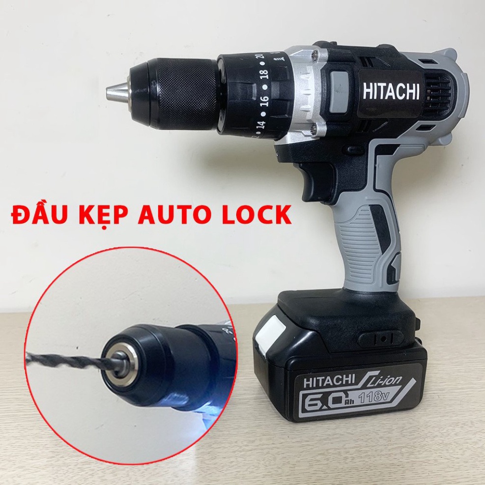 Khoan Pin Hitachi Không Chổi Than Đầu 13 ly Có Chức năng Búa. dễ dàng sử dụng tiện lợi cho các bác