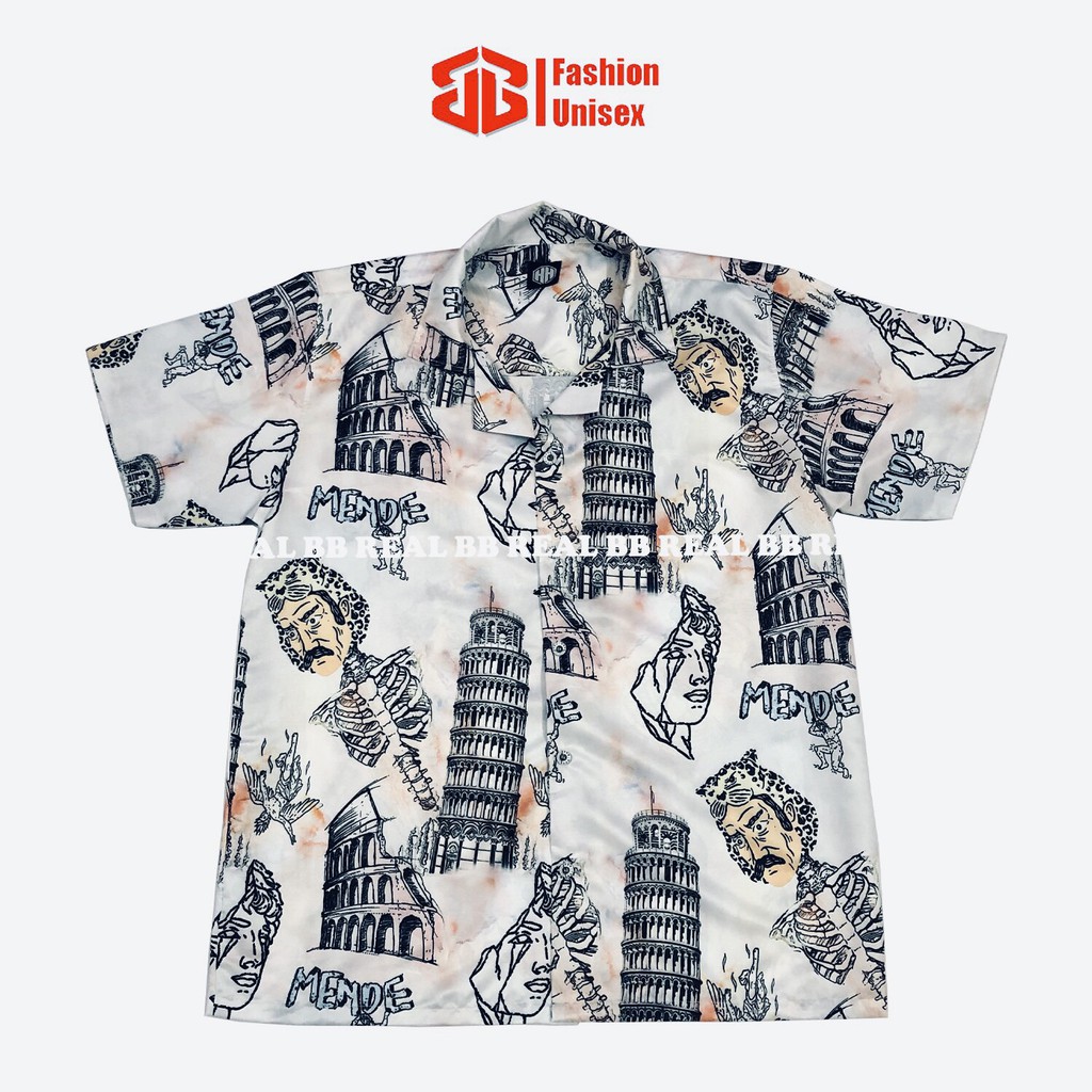 ÁO SƠ MI  Tay Ngắn Họa Tiết MENDE CRAYON Tay Lỡ FORM UNISEX - BB REAL