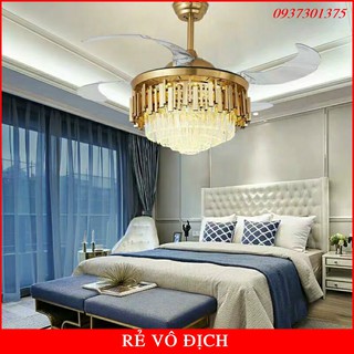 Quạt trần đèn pha lê trang trí phòng khách,phòng ngủ,bàn ăn - có điều khiển từ xa,đèn led 3 chế độ sáng,bảo hành 3 năm