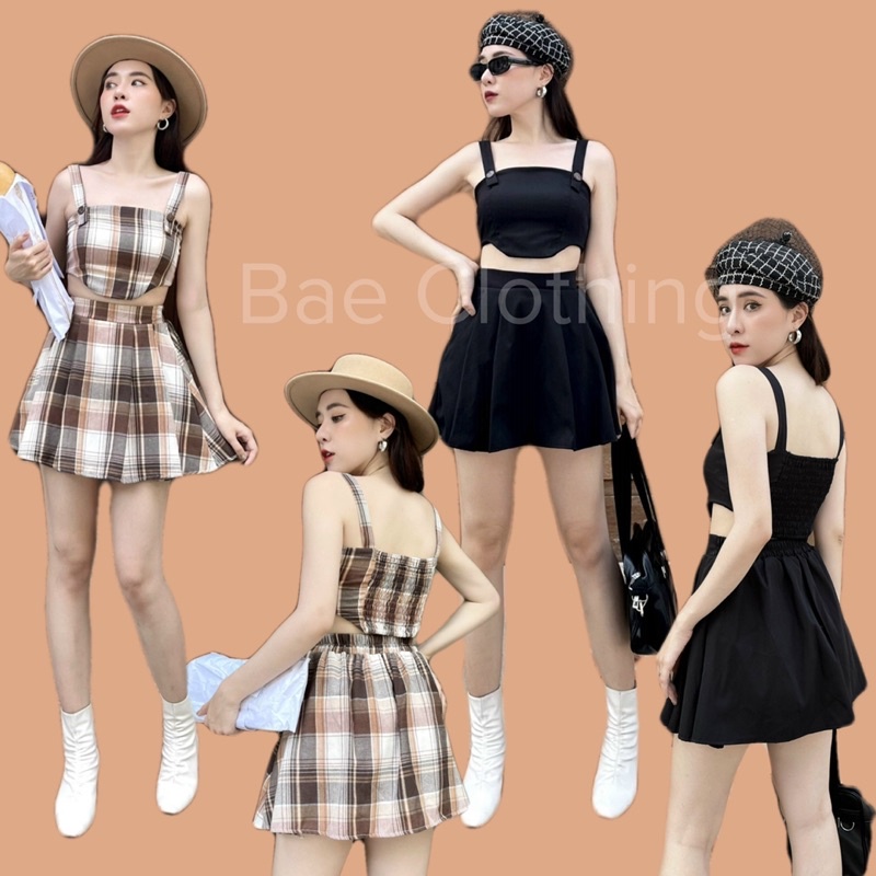 SET ĐỒ MOLINA SET gồm Áo Hai dây Croptop và chân váy ngắn dập li thiết kế năng động basic với tone màu vintage