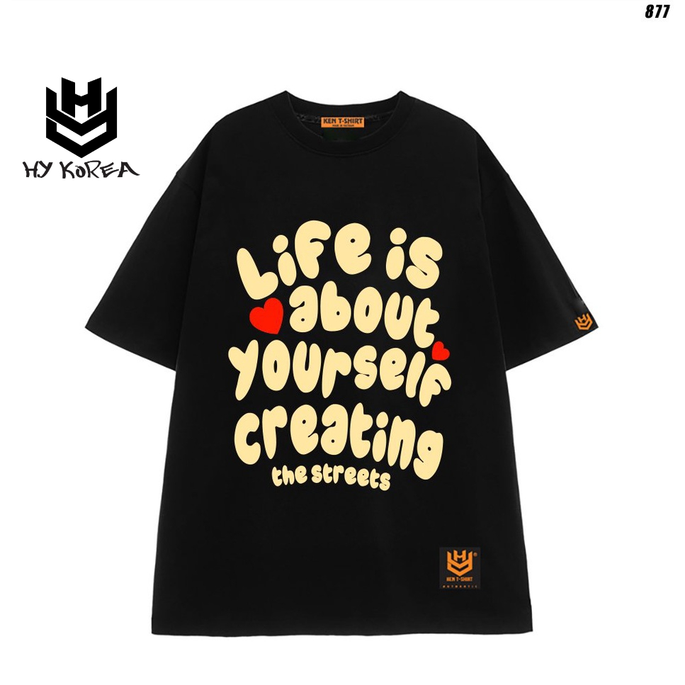 Áo thun tay lỡ form rộng unisex Life is about 877 HY KOREA