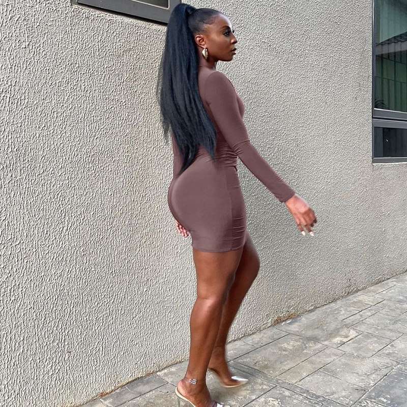 Đầm Tay Dài Cổ Tròn Dáng Ôm Thời Trang Đường Phố Cá Tính Cho Nữ