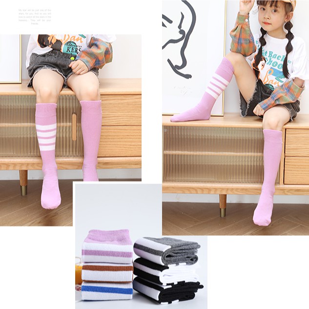 Vớ cotton giữ ấm họa tiết 4 sọc ngang cho bé gái