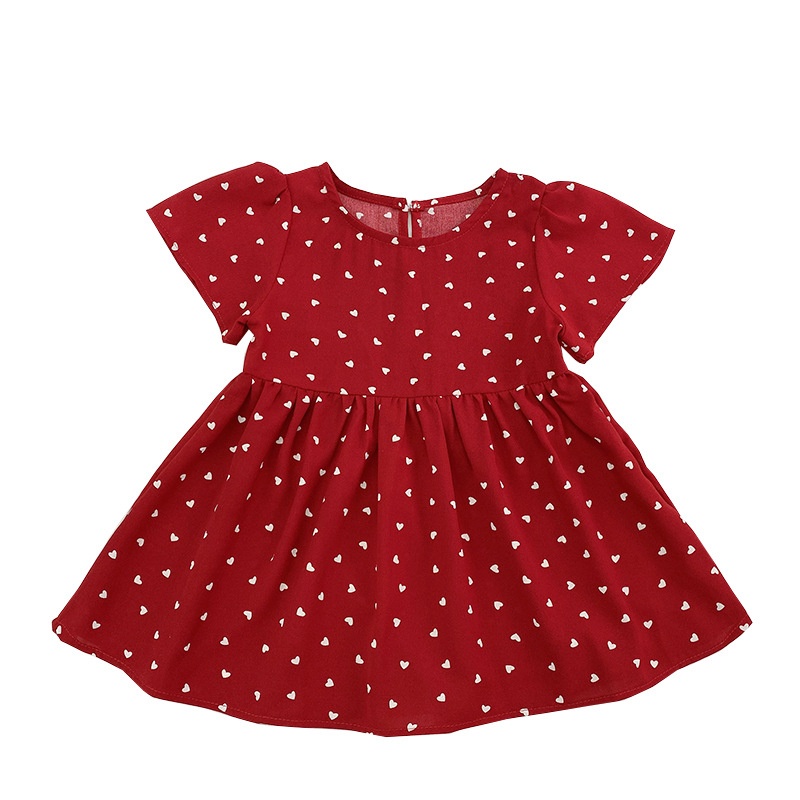 Váy mùa hè cho bé gái, váy đỏ trái tim in tràn dáng babydoll chất lụa Hàn cực xinh cho bé
