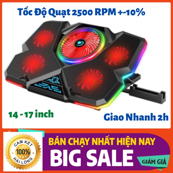 Đế Tản Nhiệt Laptop 5 Quạt Viền Led Cao Cấp, Siêu Mát Dành Cho Máy Từ 14 đến 17 inch