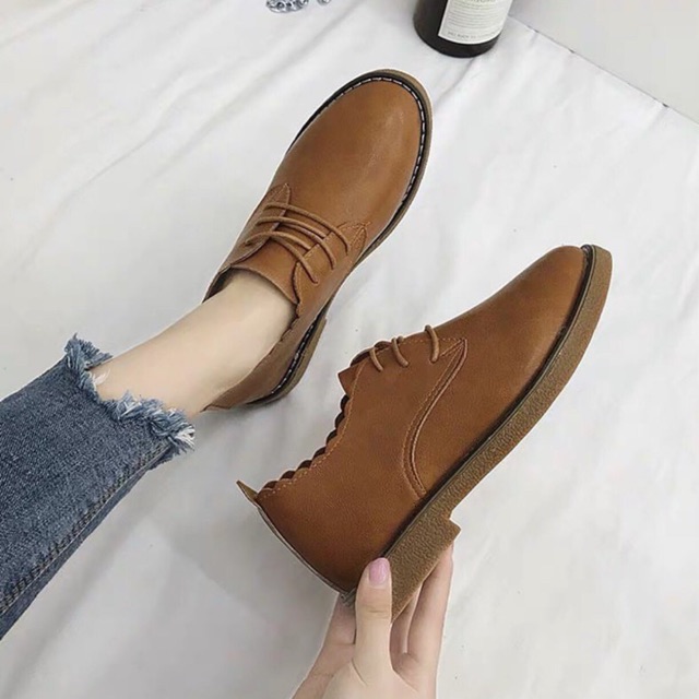 Giày oxford nữ nâu size 39 da mịn
