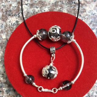 Bộ sản phẩm vòng tay thạch anh đen, vòng cổ thạch anh tóc đen