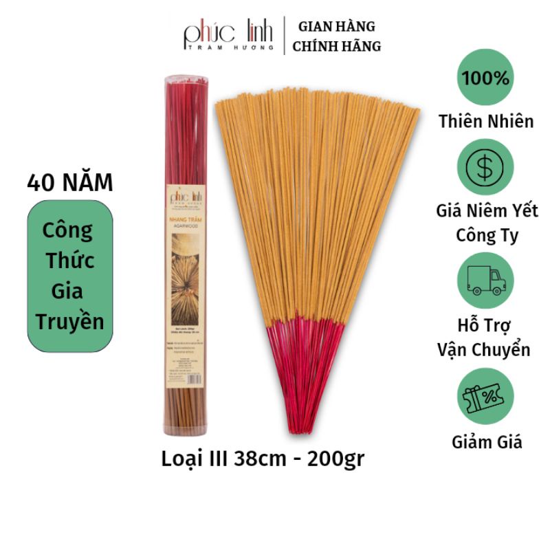 Nhang Trầm Hương Sạch Nguyên Chất PHÚC LINH loại 3 | 30cm-38cm Nhiều TLượng