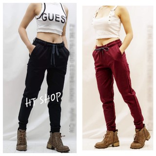 Jogger nữ kaki khóa zip chân
