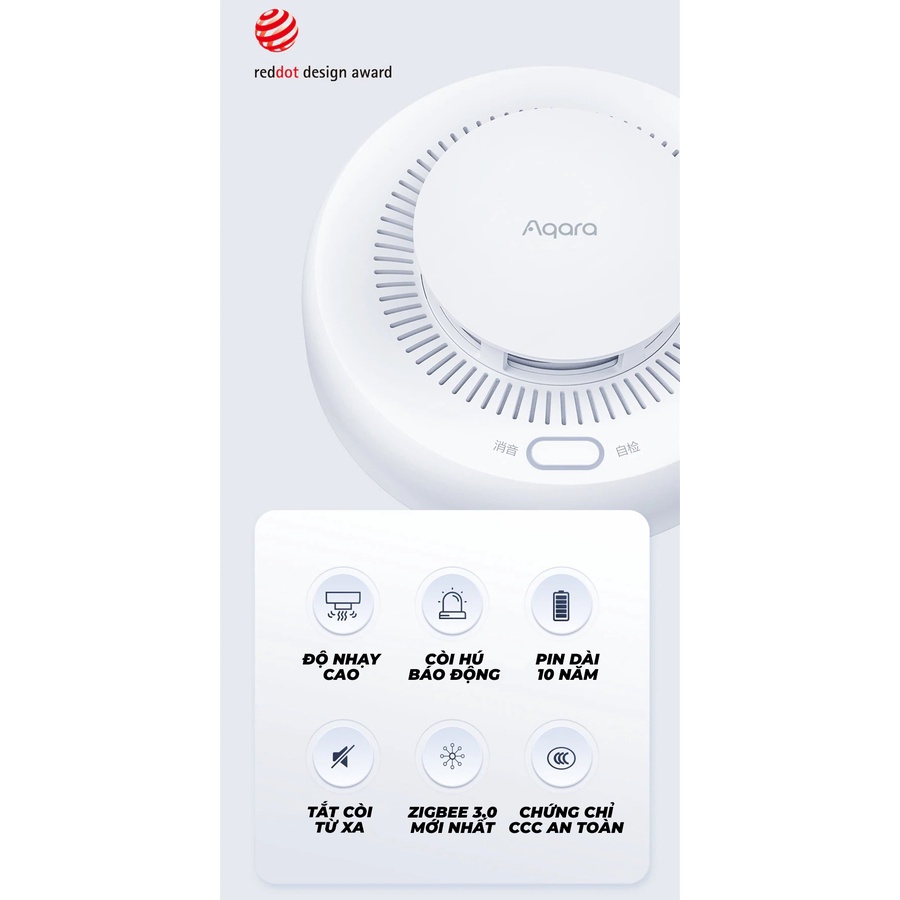 Cảm Biến Khói Aqara Zigbee 3.0 bản Quốc Tế - Thiết bị cảnh báo cháy, Báo khói, Có Còi Hú, Kết nối vào App theo dõi từ xa