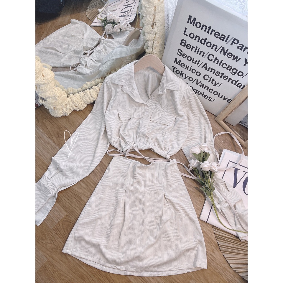 Set áo sơ mi tay dài chân váy cột dây VIBES