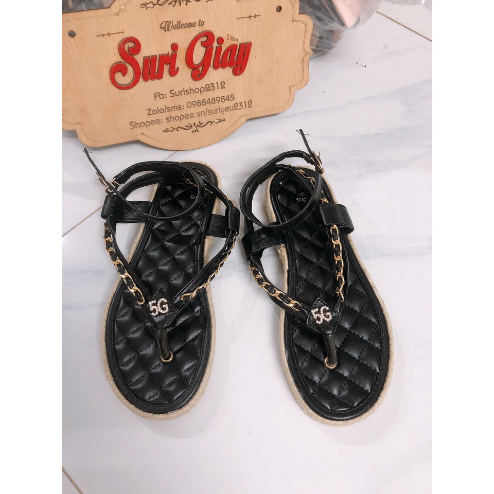 FREESHIP GIÀY SANDAL NỮ XỎ NGÓN DÂY XÍCH 5G DA MỀM ÊM CHÂN ( Form bé đặt tăng 1 size)