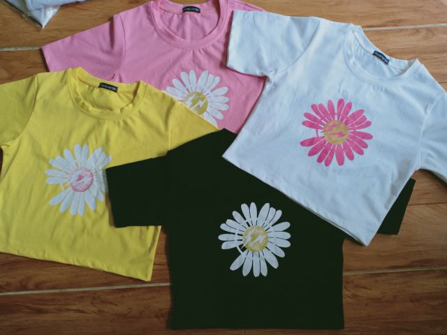 Áo Croptop in Hoa CT cotton Co giãn, thấm hút mồ hồi