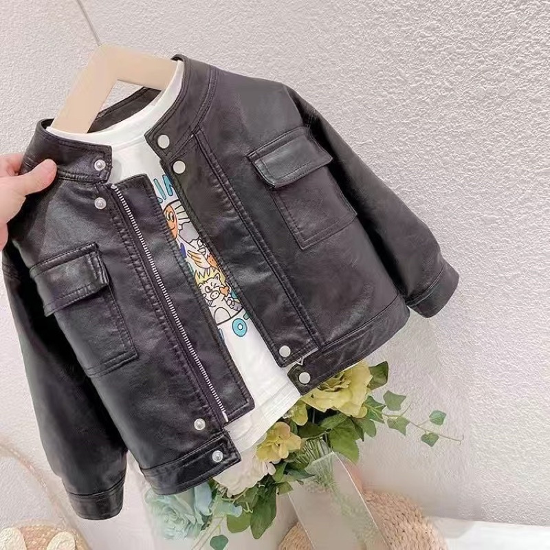 Áo Khoác Da Jacket Bé Gái Dáng Ngắn Mùa Thu Dễ Thương