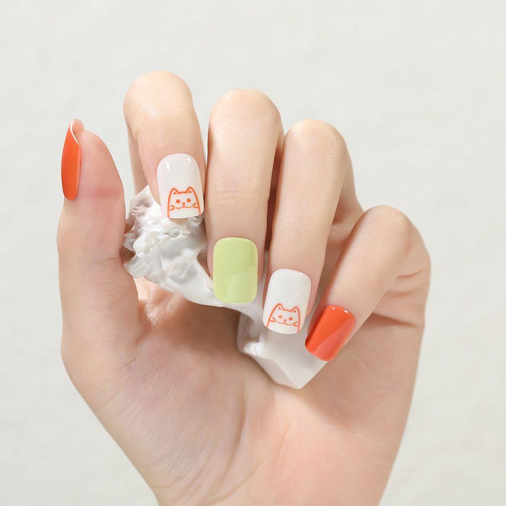 Bộ Móng Tay Giả Ngắn Họa Tiết Gấu Trúc / Hoa Chấm Bi Phong Cách Nhật Bản