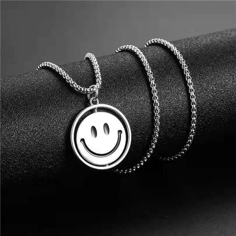 Vòng cổ Mặt Hình Mặt Cười Bằng Thép Titan Phong Cách Hip Hop Cho Nam Và Nữ