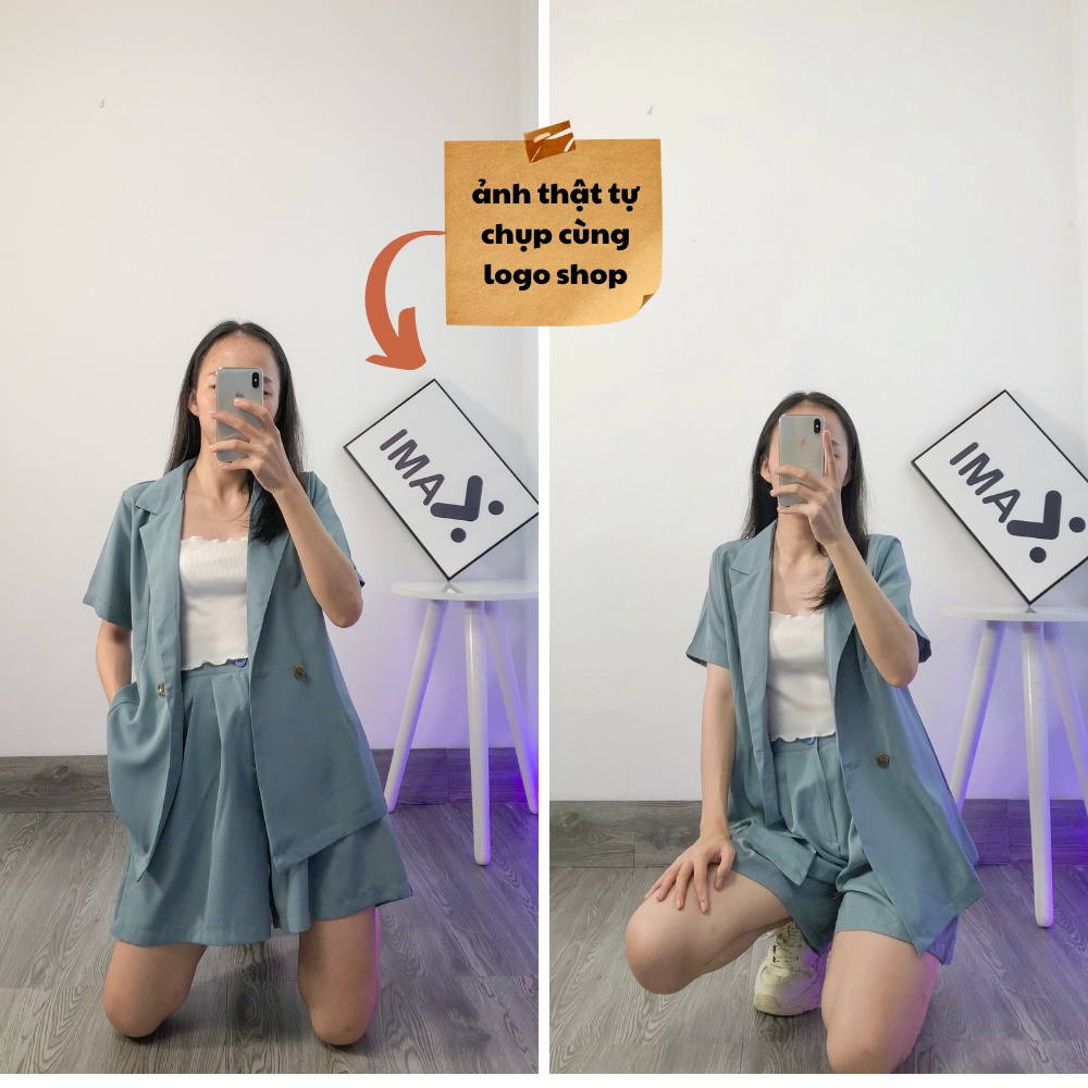 Set blazer kèm quần short chất liệu trượt Hàn
