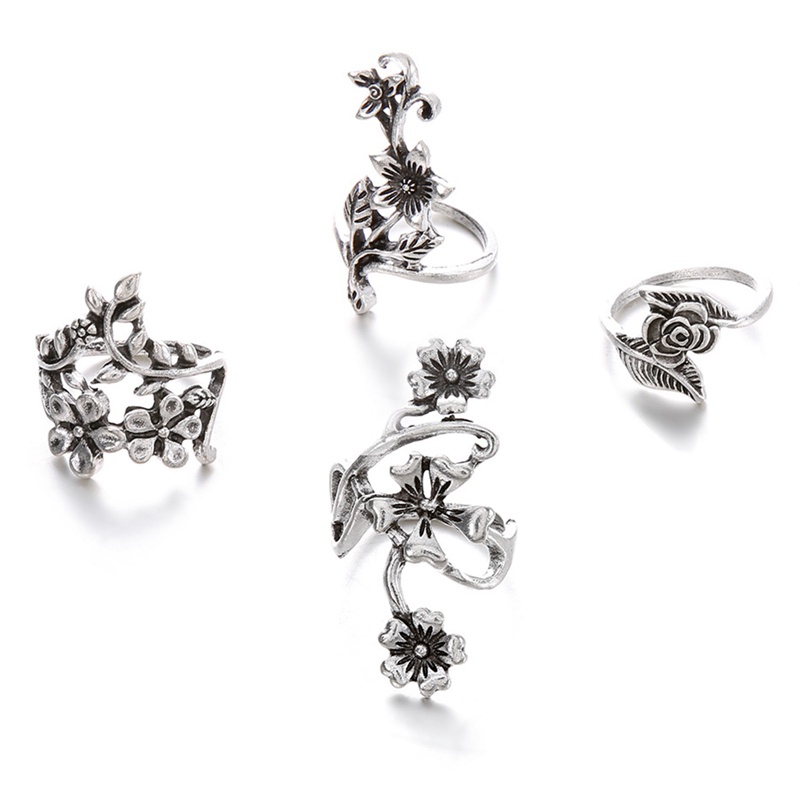 Set 4 Nhẫn Bạc Đeo Khớp Ngón Tay Phong Cách Bohemian Cho Nữ